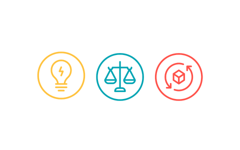 icons bulb, weighing machine and box