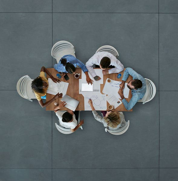 Top view of creative businesspeople having meeting